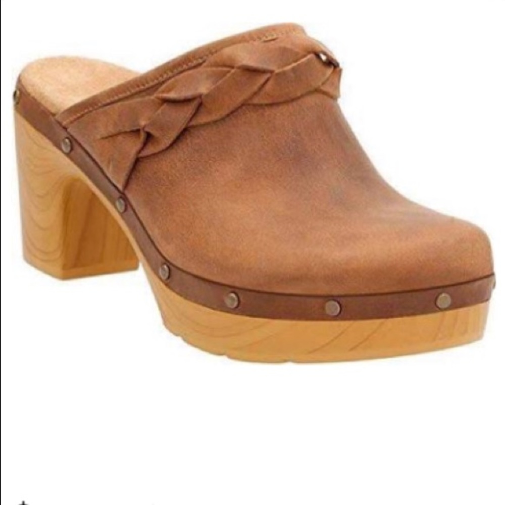 Clarks Brown Leather Mules